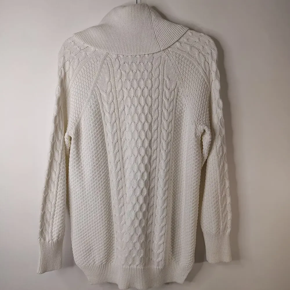 Michael Kors Heavy Cowl Neck‎ Sweater Womens Medium Cream Cable / Waffle Knit